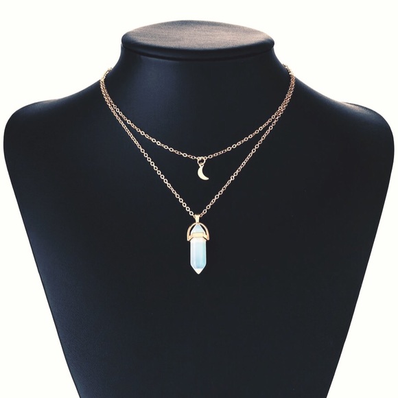 Double Layer Crystal Moon Choker Necklace - Picture 4 of 6